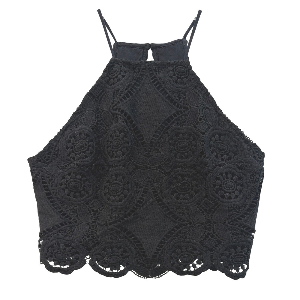 Abercrombie & Fitch Black Lace Halter Crop Top‎ Sleeveless Scalloped Hem Medium